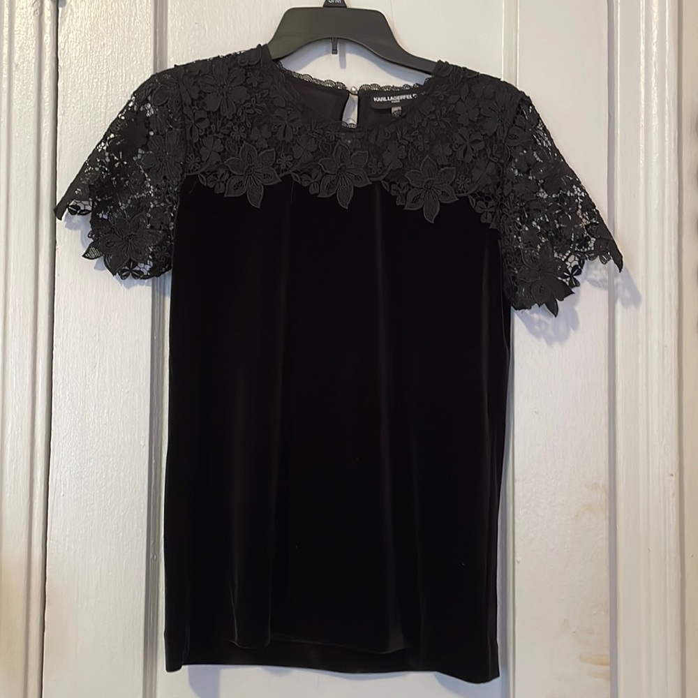 Karl Lagerfeld velvet/lace top
